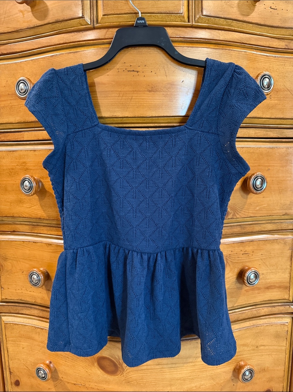 Square Neck Navy Peplum Knit Top Never worn! New with tags!